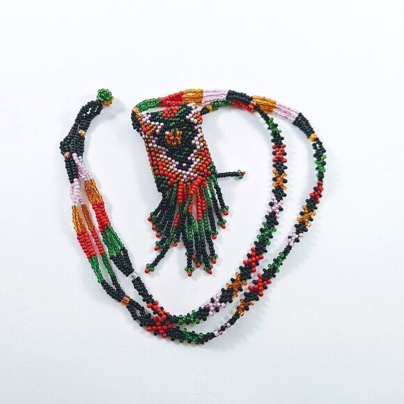 Handmade Seed Beads Fringe Pouch Necklace - Picture 6 of 13